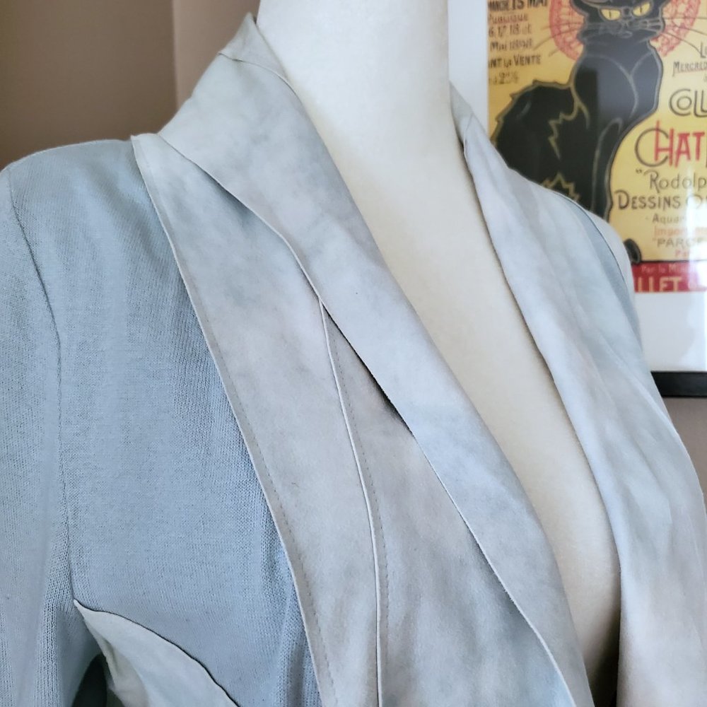 Elie Tahari Baby Blue Lamb Suede Trim Cardigan M - Picture 9 of 16